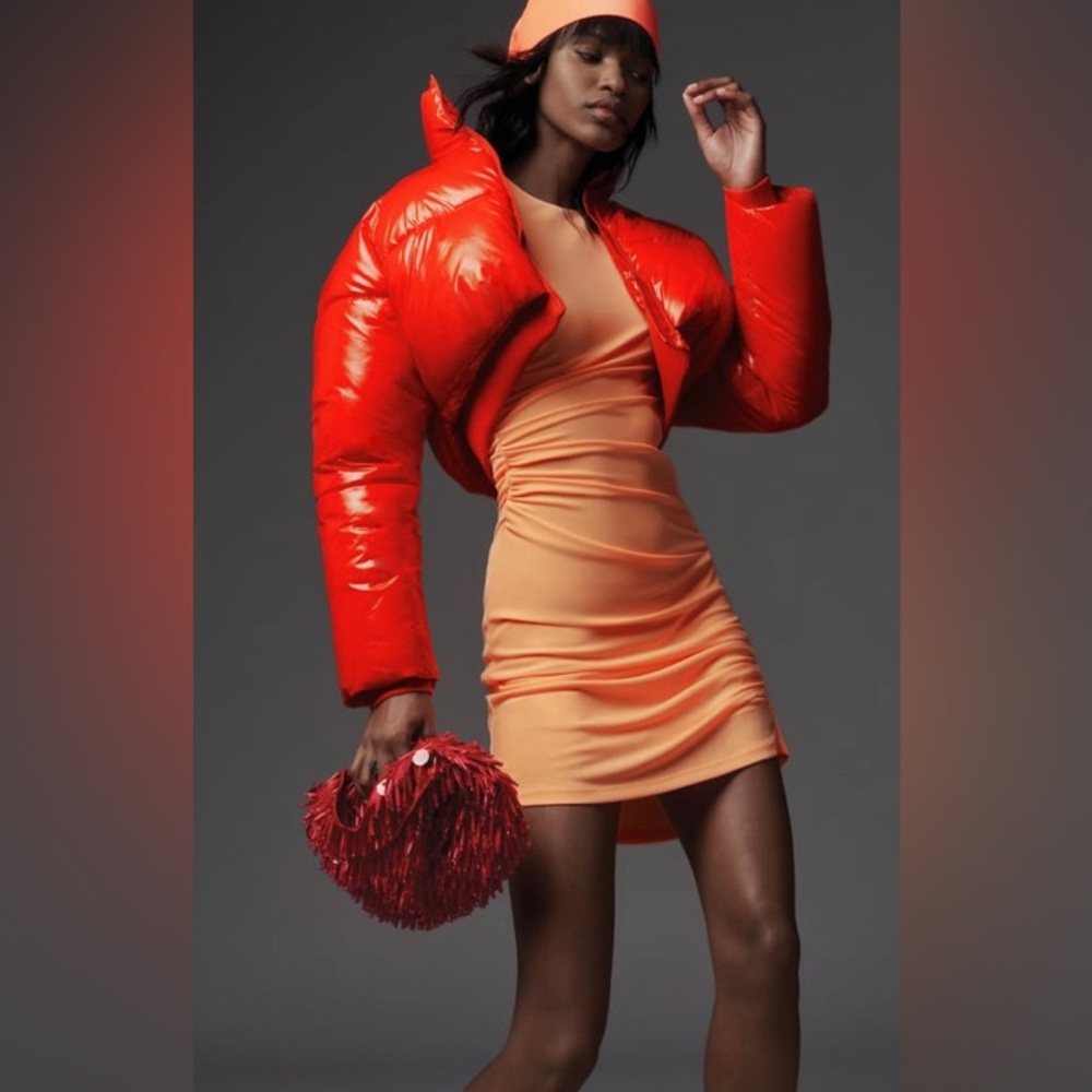 2 pcs Zara draped neon dress with the red jacket